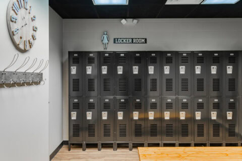 Well-organized locker room at Apex Personal Fitness for members to store belongings securely.