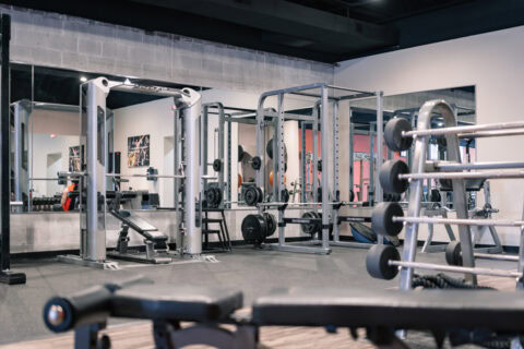 State-of-the-art weightlifting and strength training equipment at Apex Personal Fitness gym.
